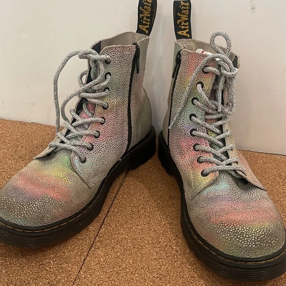 Dr Martens Pascal Y Combat Boots Rainbow Metallic Leather Womens Size 5 - Picture 9 of 16